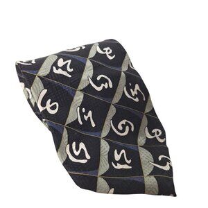 J Riggins Silk Tie Abstract Geometric Black Blue Silver